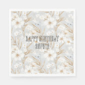 ホワイトクリームフラワーズブルー蝶誕生日 スタンダードランチョンナプキン (正面)