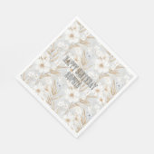 ホワイトクリームフラワーズブルー蝶誕生日 スタンダードランチョンナプキン (角)