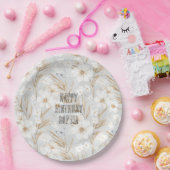 ホワイトクリームフラワーズブルー蝶誕生日 ペーパープレート (パーティー)