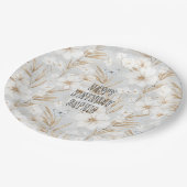 ホワイトクリームフラワーズブルー蝶誕生日 ペーパープレート (アングル)