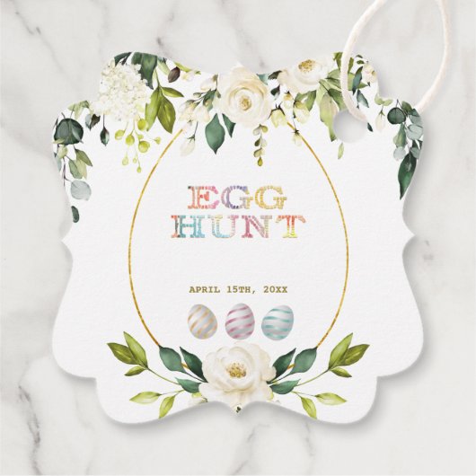 ホワイトクリームフラワーズ金ゴールド写真卵狩りイースター フェイバータグ (裏面)