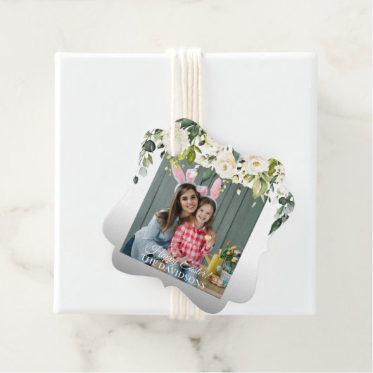 ホワイトクリームフラワーズ金ゴールド写真卵狩りイースター フェイバータグ (インサイチュ)