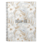 ホワイトクリームフラワーブルー蝶 ノートブック (正面)