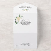 ホワイトクリームフローラオンブラックエレガントな結婚式 オールインワン招待状 (外側)