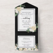 ホワイトクリームフローラオンブラックエレガントな結婚式 オールインワン招待状 (内側)