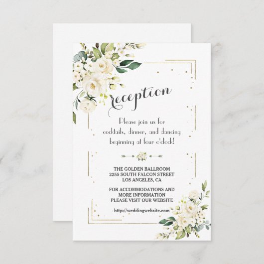 ホワイトクリームフローラゴールデンウェディングレセプション エンクロージャーカード (正面/裏面)
