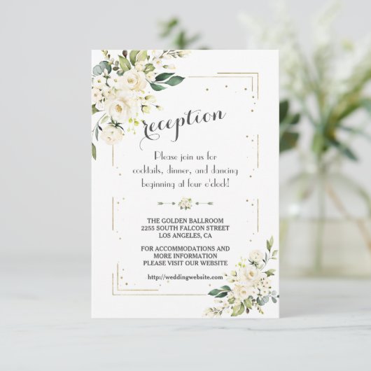 ホワイトクリームフローラゴールデンウェディングレセプション エンクロージャーカード (スタンド正面)