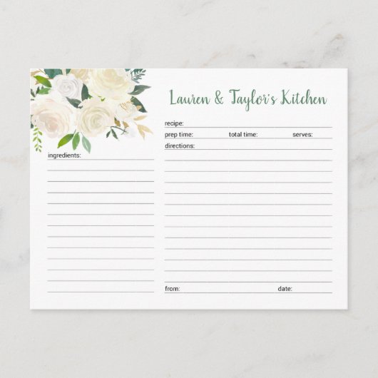 ホワイトクリームフローラブライダルシャワーレシピカード ポストカード (正面)
