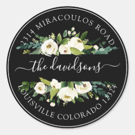 ホワイトクリームフローラ差出人住所封筒用シール ラウンドシール