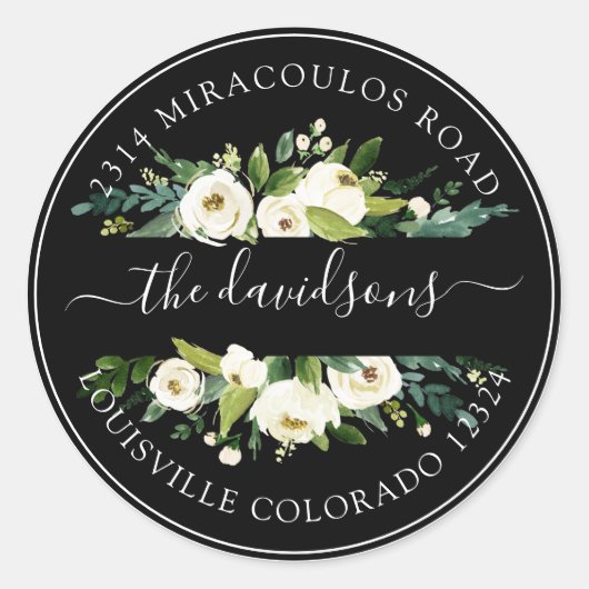 ホワイトクリームフローラ差出人住所封筒用シール ラウンドシール (正面)