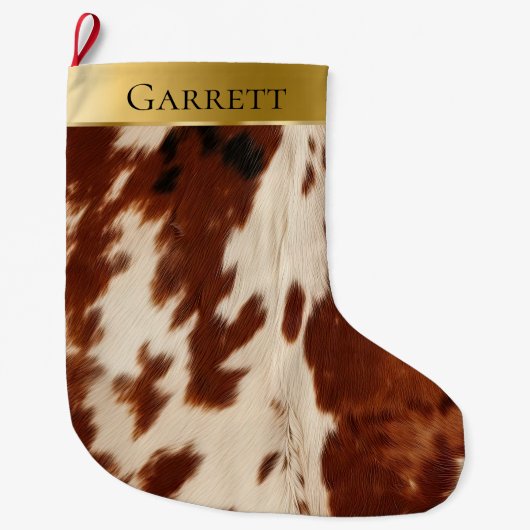 ホワイトクリームブラウン南西コウィド名 ラージクリスマスストッキング (正面)