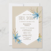 ホワイトクリームブルーテラリウム花ブライダルシャワー 招待状 (正面)