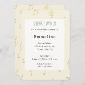 ホワイトクリームミュージックノート金ゴールドグリジー誕生日 招待状 (正面/裏面)