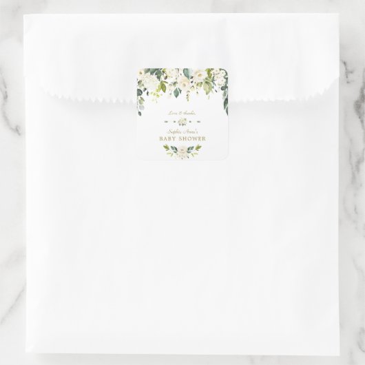 ホワイトクリーム花金ゴールド赤ちゃんシャワー スクエアシール (バッグ)