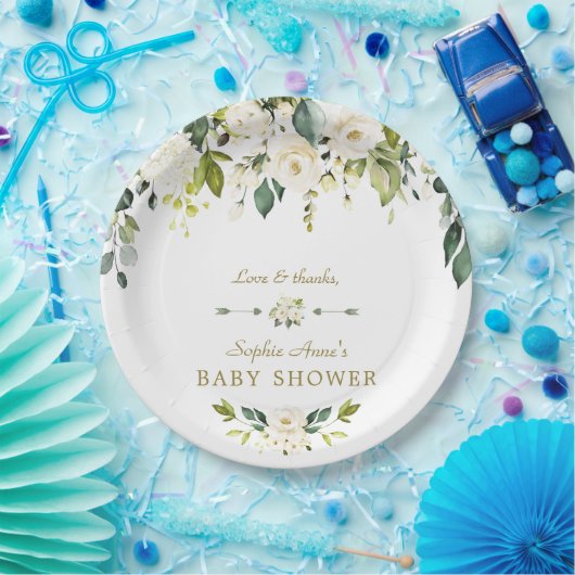 ホワイトクリーム花金ゴールド赤ちゃんシャワー ペーパープレート (パーティー)