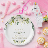 ホワイトクリーム花金ゴールド赤ちゃんシャワー ペーパープレート (パーティー)