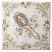 ホワイトクリーム&グリーンヘアーブラシおもしろいバスルーム タイル (正面)