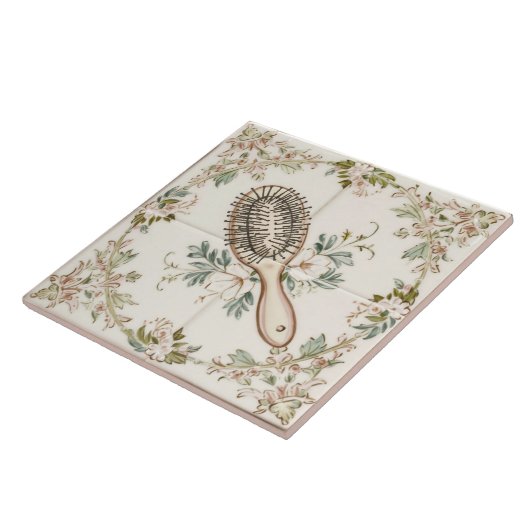 ホワイトクリーム&グリーンヘアーブラシおもしろいバスルーム タイル (側面)