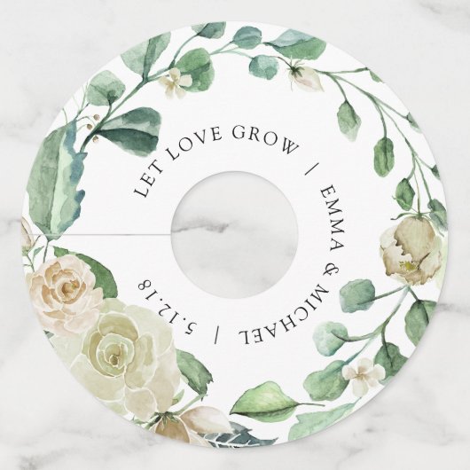 ホワイトクリーム ヴィンテージ 水彩 フラワー ワイングラスタグ (正面)