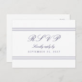 ホワイトクリーンなネイビーブルーラインレスポンスRSVPポストカード インビテーションポストカード (正面/裏面)