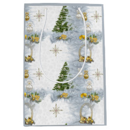 ホワイトクリ結婚スマスのリピートデザイン ミディアムペーパーバッグ