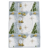 ホワイトクリ結婚スマスのリピートデザイン ミディアムペーパーバッグ (裏面)