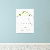 ホワイトクリ魅力的ームフローラゲストブックサイン キャンバスプリント (インサイチュ (ウッドフロア))