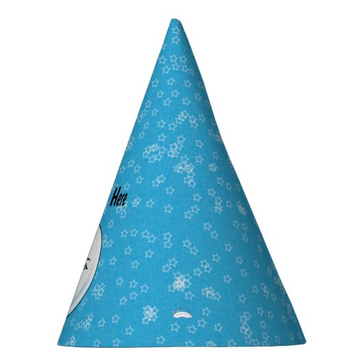 ホワイトクレセントムーンと顔スターズアクアブルー パーティーハット (右)