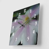 ホワイトクレマチスフラワー花びら スクエア壁時計 (傾斜)