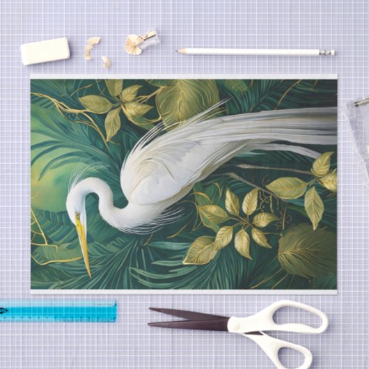 ホワイトクレーン植物性デザイン,トロピカルエレガント的 薄葉紙 (クラフト)