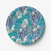 ホワイトクロキュース春花花柄ティール(緑がかった色) ペーパープレート (正面)