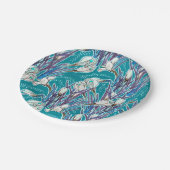 ホワイトクロキュース春花花柄ティール(緑がかった色) ペーパープレート (アングル)