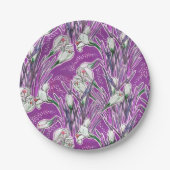 ホワイトクロキュース春花花柄パープル ペーパープレート (正面)