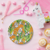 ホワイトクロキュース春花花花柄イエロー ペーパープレート (パーティー)