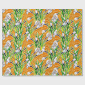 ホワイトクロシズガーデンフラワーズボタニカルフローラアート ラッピングペーパー (フラット)