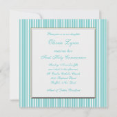 ホワイトクロスかわいらしティール（緑がかった色）ブルーファースト聖餐式 招待状 (裏面)