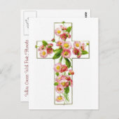 ホワイトクロスとピンクの花模様 ポストカード (正面/裏面)