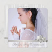 ホワイトクロスガールズホワイトフォトファースト聖餐式 招待状 (正面/裏面)