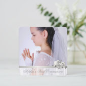 ホワイトクロスガールズホワイトフォトファースト聖餐式 招待状 (スタンド正面)