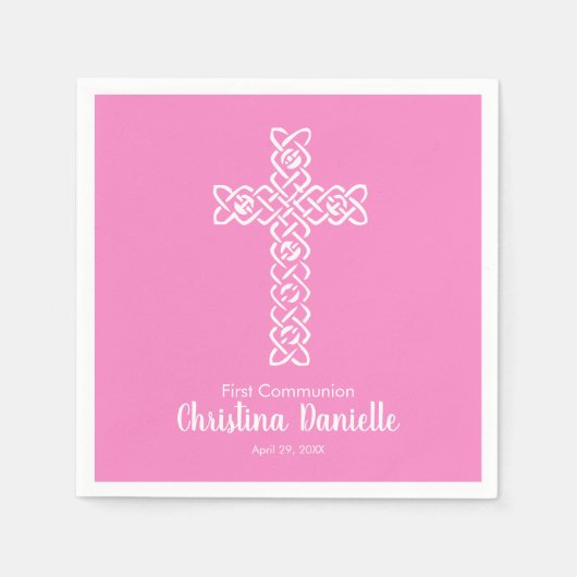 ホワイトクロスタッフィー・ピンクの少女の共産宗教 スタンダードカクテルナプキン (正面)