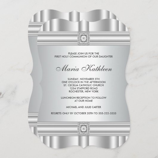 ホワイトクロスダイヤモンドガールズホワイトファースト聖餐式 招待状 (正面/裏面)