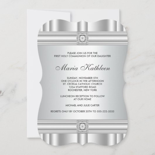 ホワイトクロスダイヤモンドガールズホワイトファースト聖餐式 招待状 (正面)