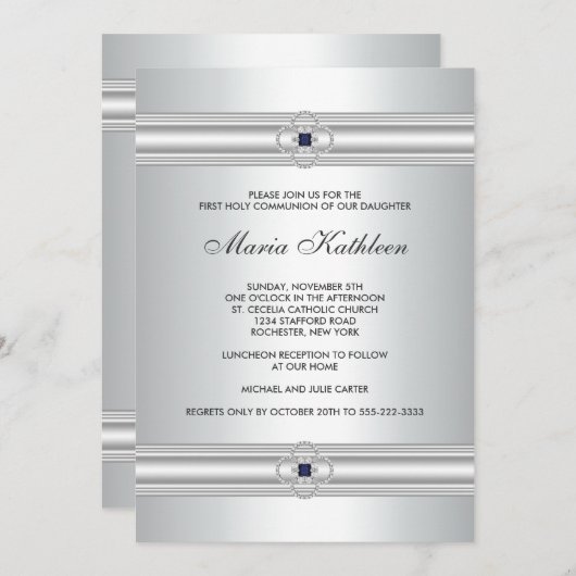 ホワイトクロスダイヤモンドガールズホワイトファースト聖餐式 招待状 (正面/裏面)