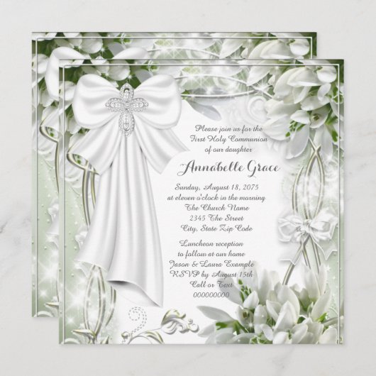 ホワイトクロスフローラファーストコミュニオン 招待状 (正面/裏面)