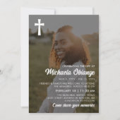 ホワイトクロス祝フォトの人生 招待状 (正面)