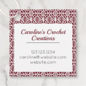 ホワイトクロチェットレース模様のマルーンラベル フェイバータグ (正面)