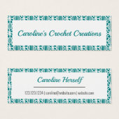 ホワイトクロチェットレース模様の名刺を持つティール(緑がかった色) (正面&裏面)