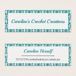 ホワイトクロチェットレース模様の名刺を持つティール（緑がかった色）