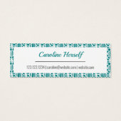 ホワイトクロチェットレース模様の名刺を持つティール(緑がかった色) (裏面)