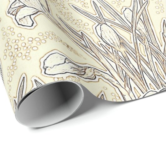 ホワイトクロックスガーデン花花フローラルパターンクリーム ラッピングペーパー (ロールコーナー)